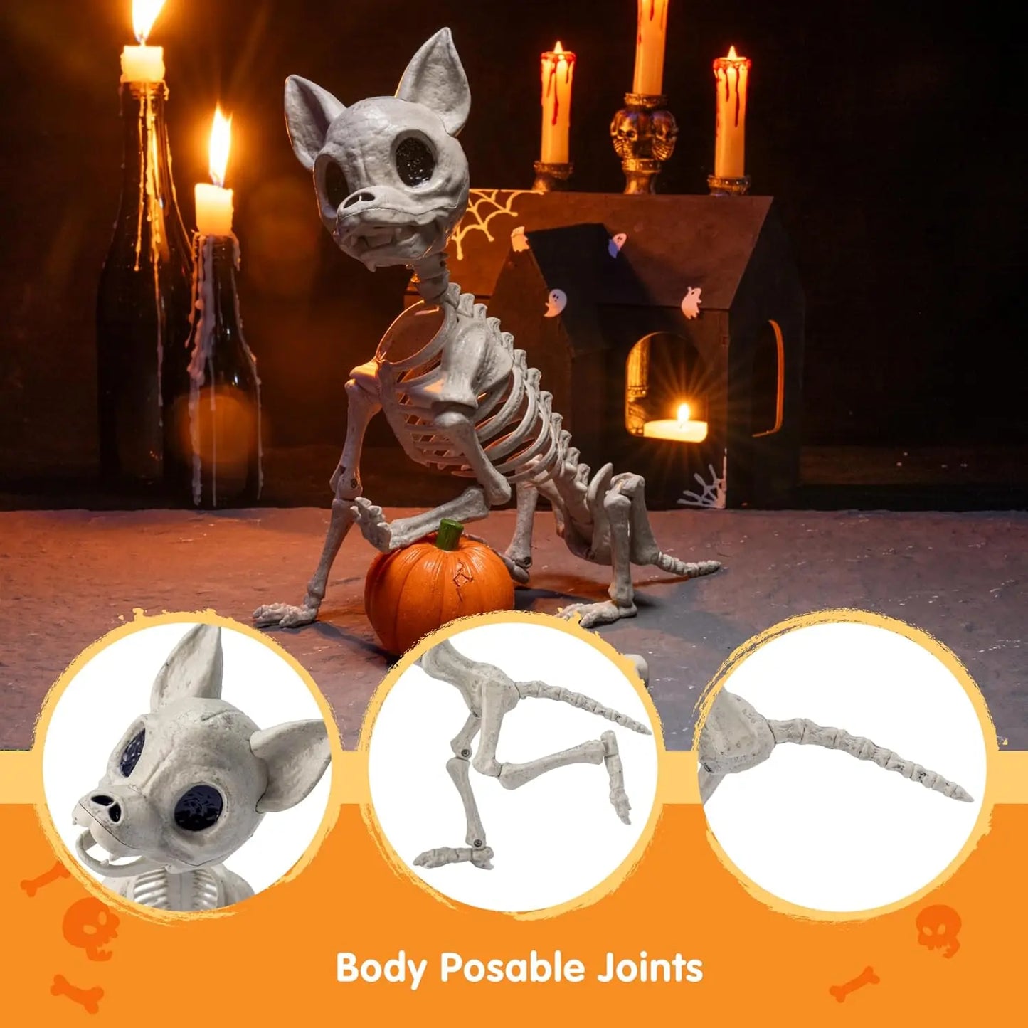 Nylon Chihuahua Dog Skeleton Halloween Decoration With Posable Joints