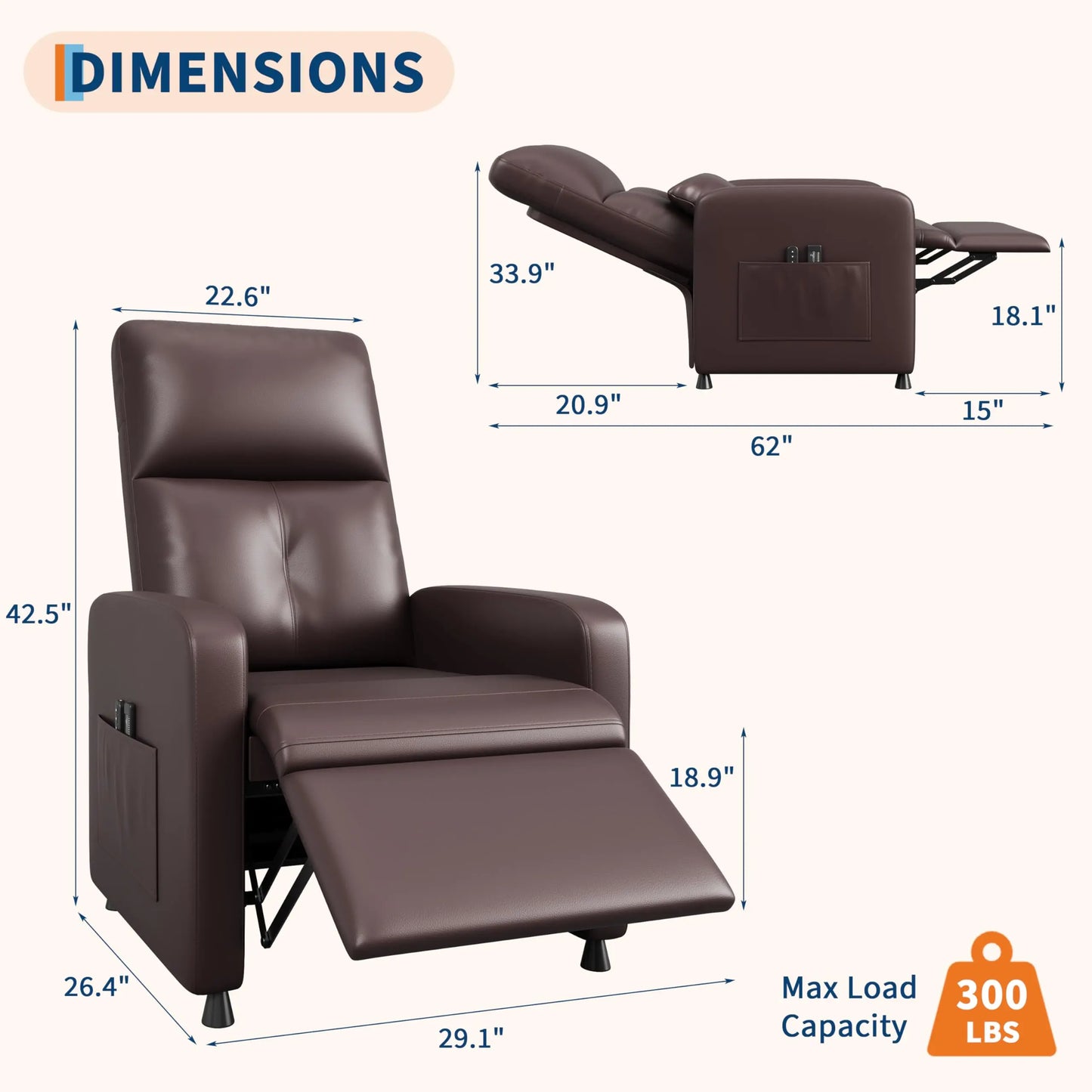 HiMISS Electric Recliner Chair With Tall Back PU Leather