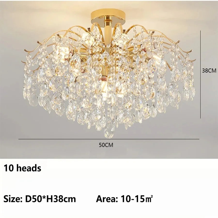 Luxury Crystal Pendant Light Lustre Chandelier LED Ceiling Lamp for Living Dining Room Bedroom Modern Home Gold 3 Color Lights