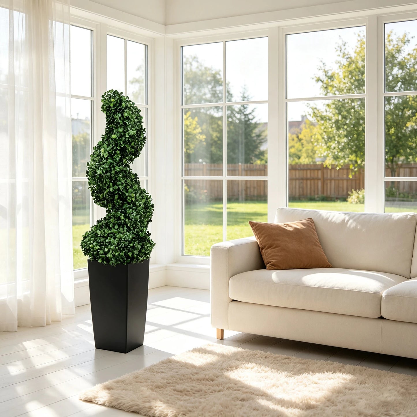2.6/4.1/5.2ft Fake Plants 2 Pieces Artificial Boxwood Spiral Topiary Trees with Large Planter Spiral Faux Topiary Trees for Indoor Outdoor All-Year Green Fake Plants Highly Simulated for Home Christmas Decorative/Indoor/Front