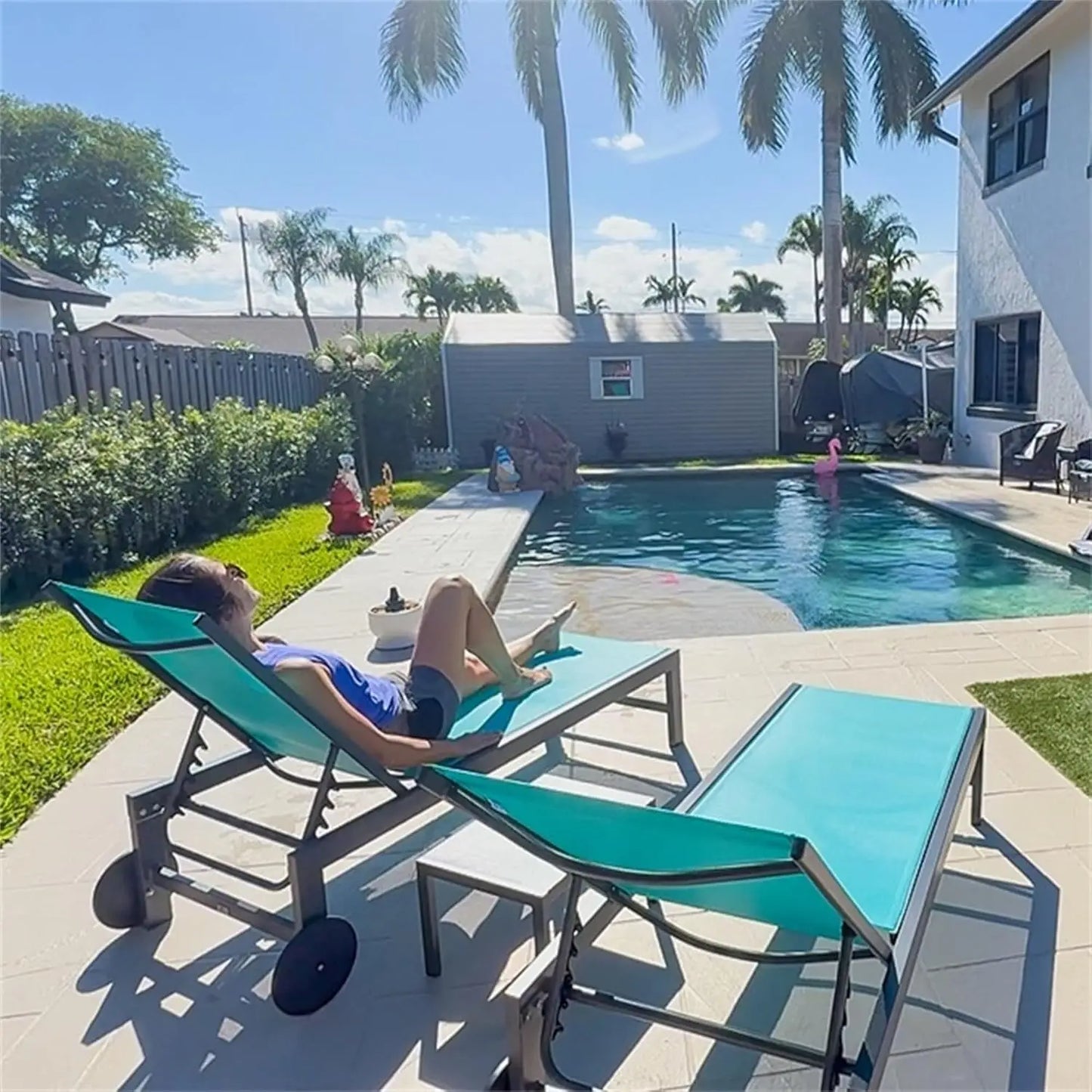 Outdoor Chaise Lounge with Wheels Aluminum Pool Lounge Chairs Set of 2 Fade-Resistant Patio Chaise Lounge with 5, Custom