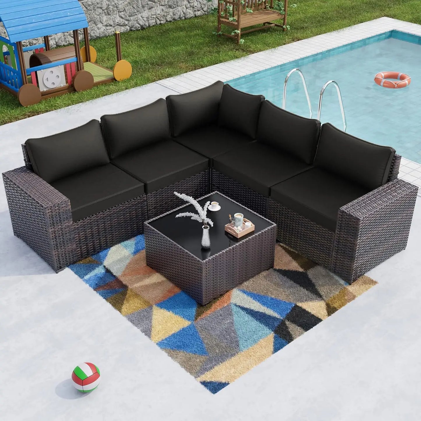 Outdoor Patio Furniture Set,12 Pieces Sectional Rattan Sofa Set Brown PE Rattan Wicker Patio Conversation Set with 10, Custom