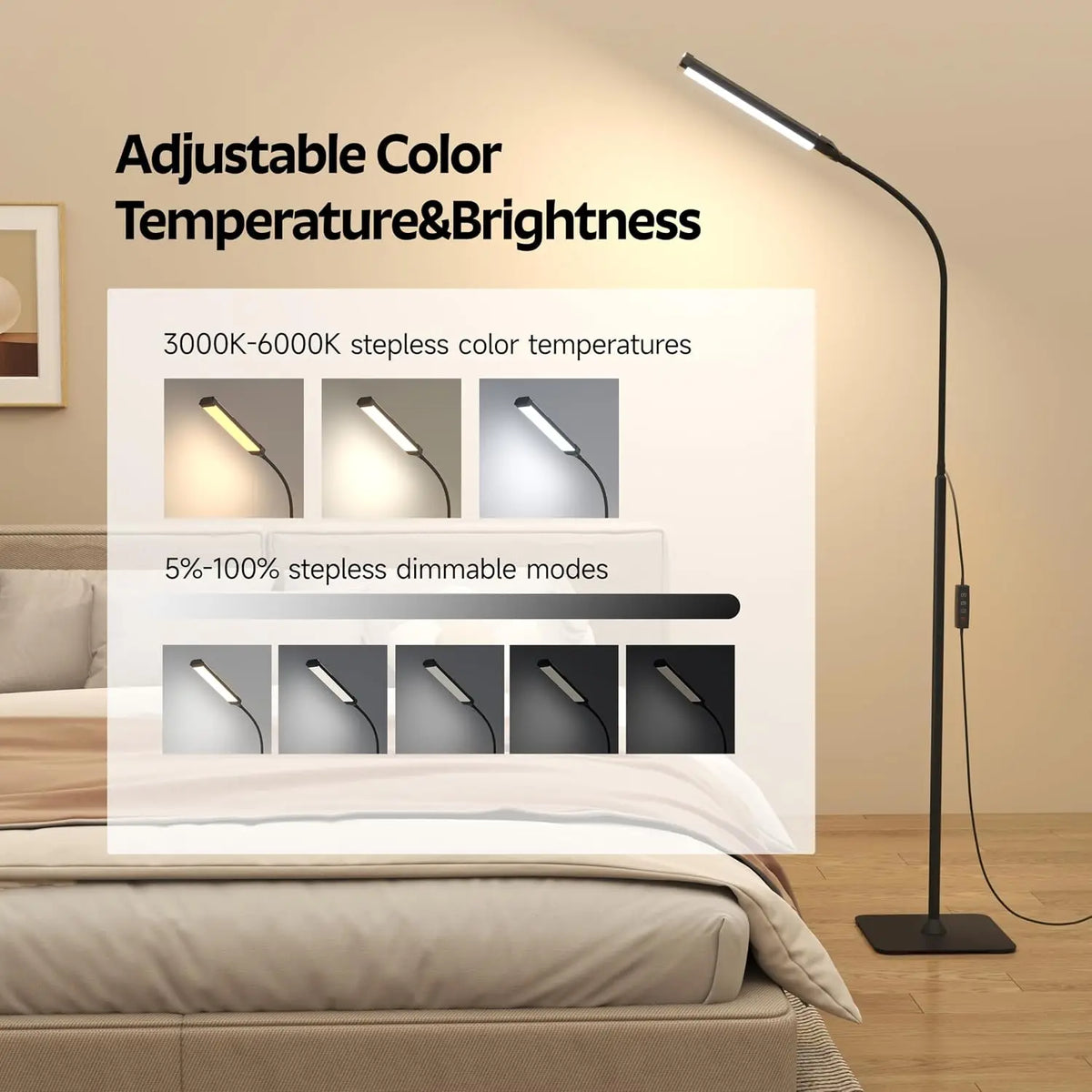 DUMILOO Adjustable LED Floor Lamp With Flexible Gooseneck For Reading