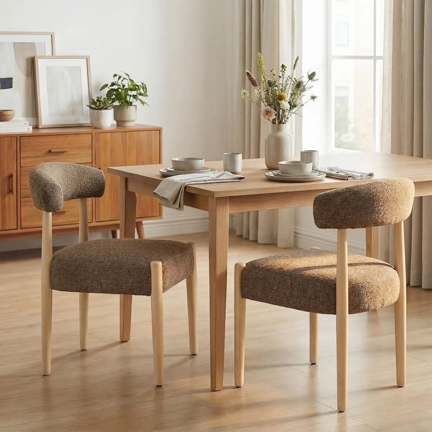 Wooden Dining Chairs Set of 2, Modern Upholstered Dining Room Chairs with Rubberwood Legs and Curved Backrest,, Customized