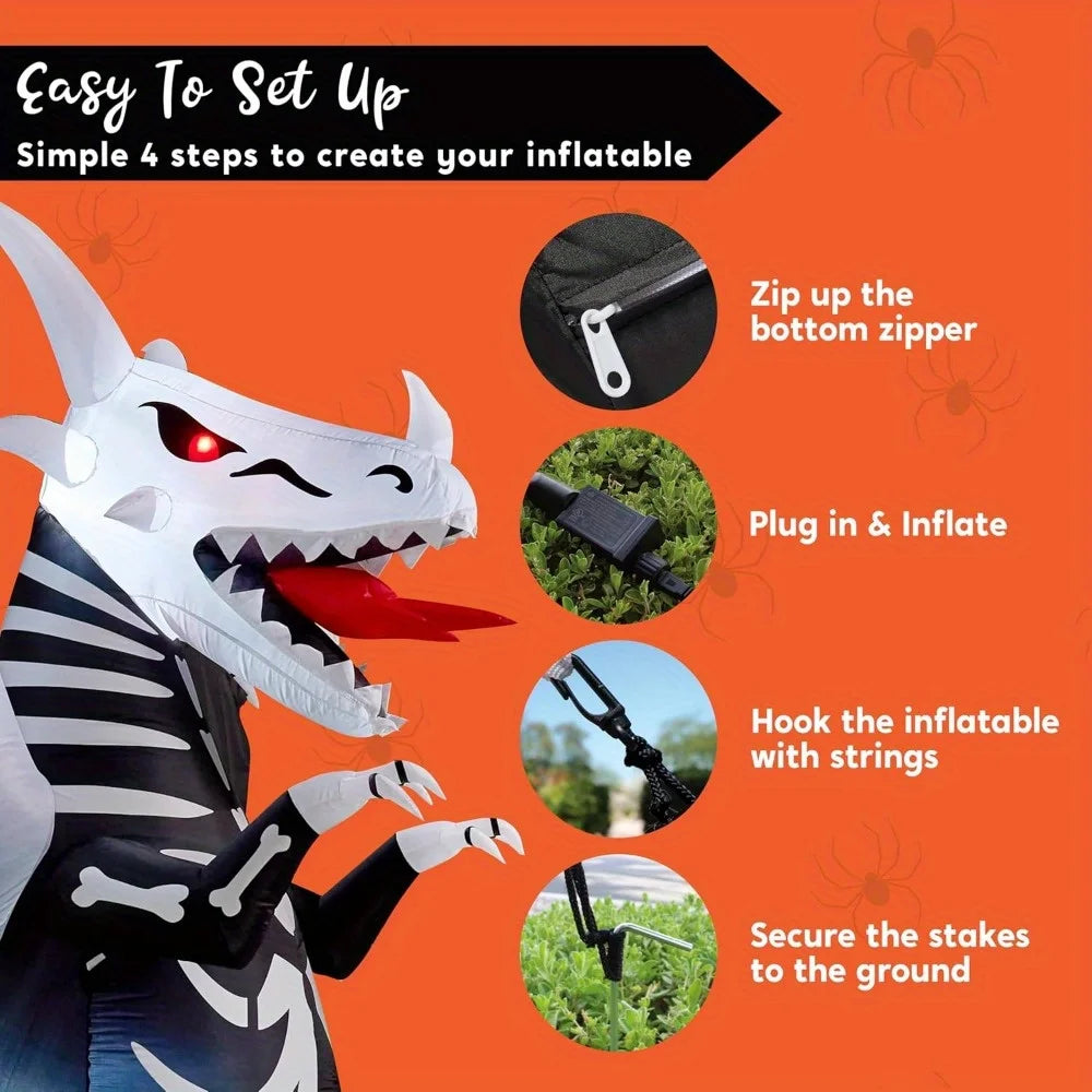 Joyfy Inflatable Skeleton Dragon Halloween Yard Decoration With LED Eyes