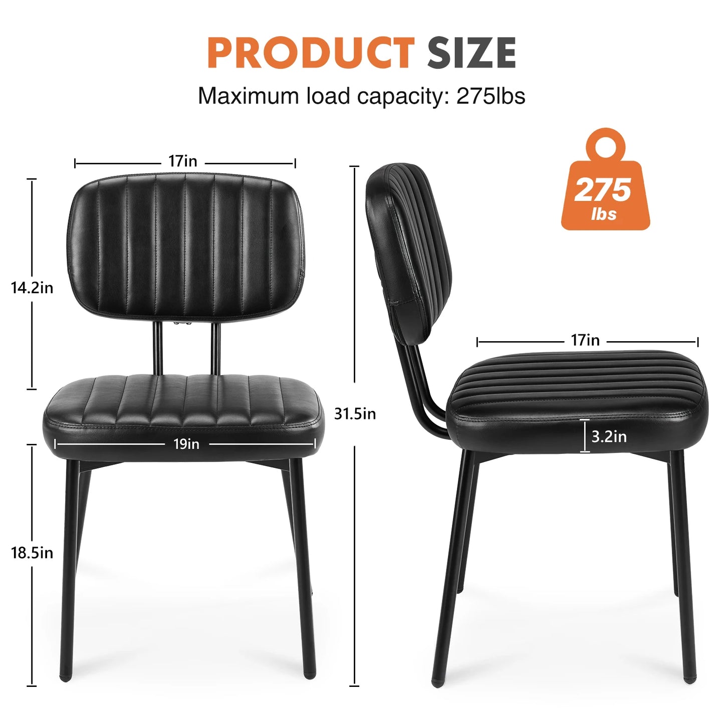 JHK Faux Leather Dining Chairs Set of 2 with LumbarSupport