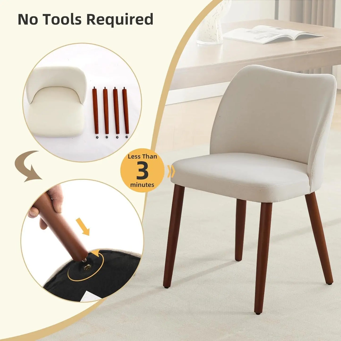 HobbyLane Mid Century Modern Dining Chairs Set 2 Linen Upholstered
