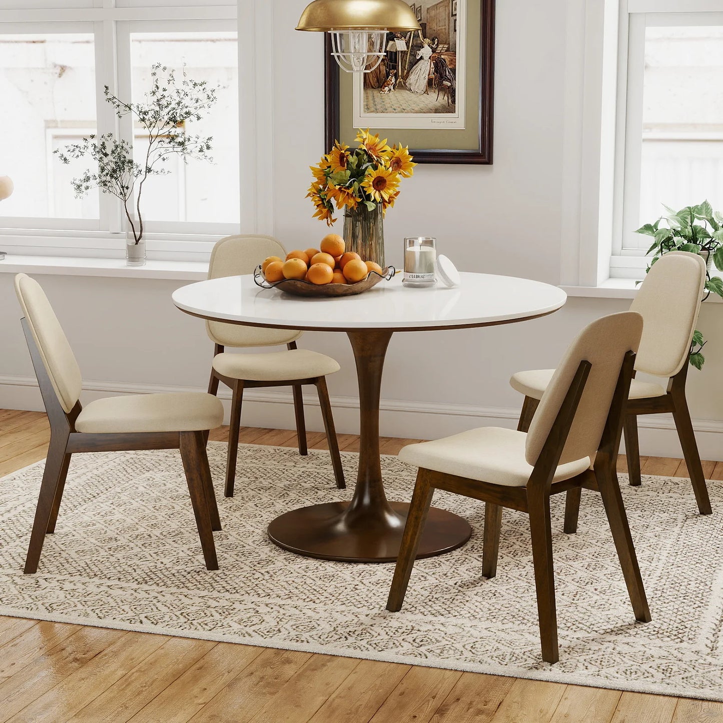 Modern Dining Chair Set of 2 w/ Upholstered Backrest Seat Linen Fabric for Room