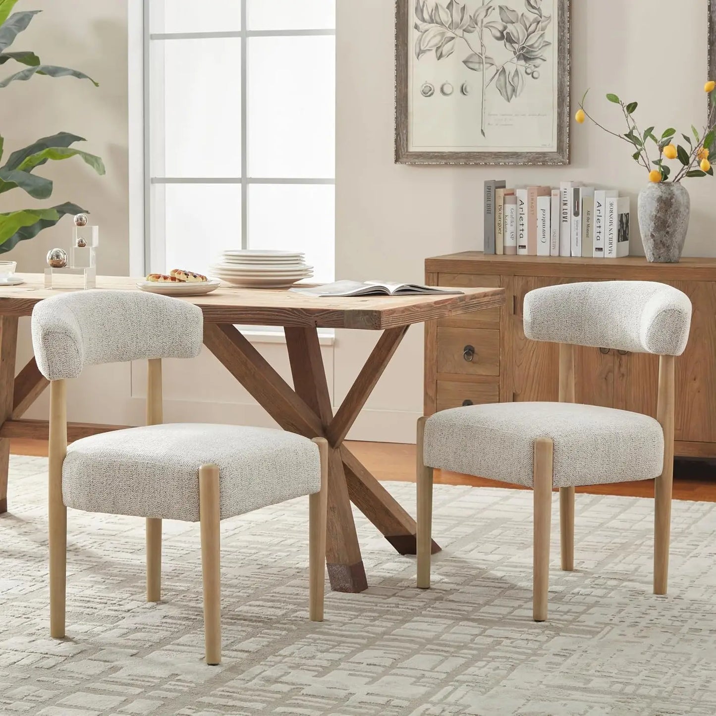 Wooden Dining Chairs Set of 2, Modern Upholstered Dining Room Chairs with Rubberwood Legs and Curved Backrest,, Customized