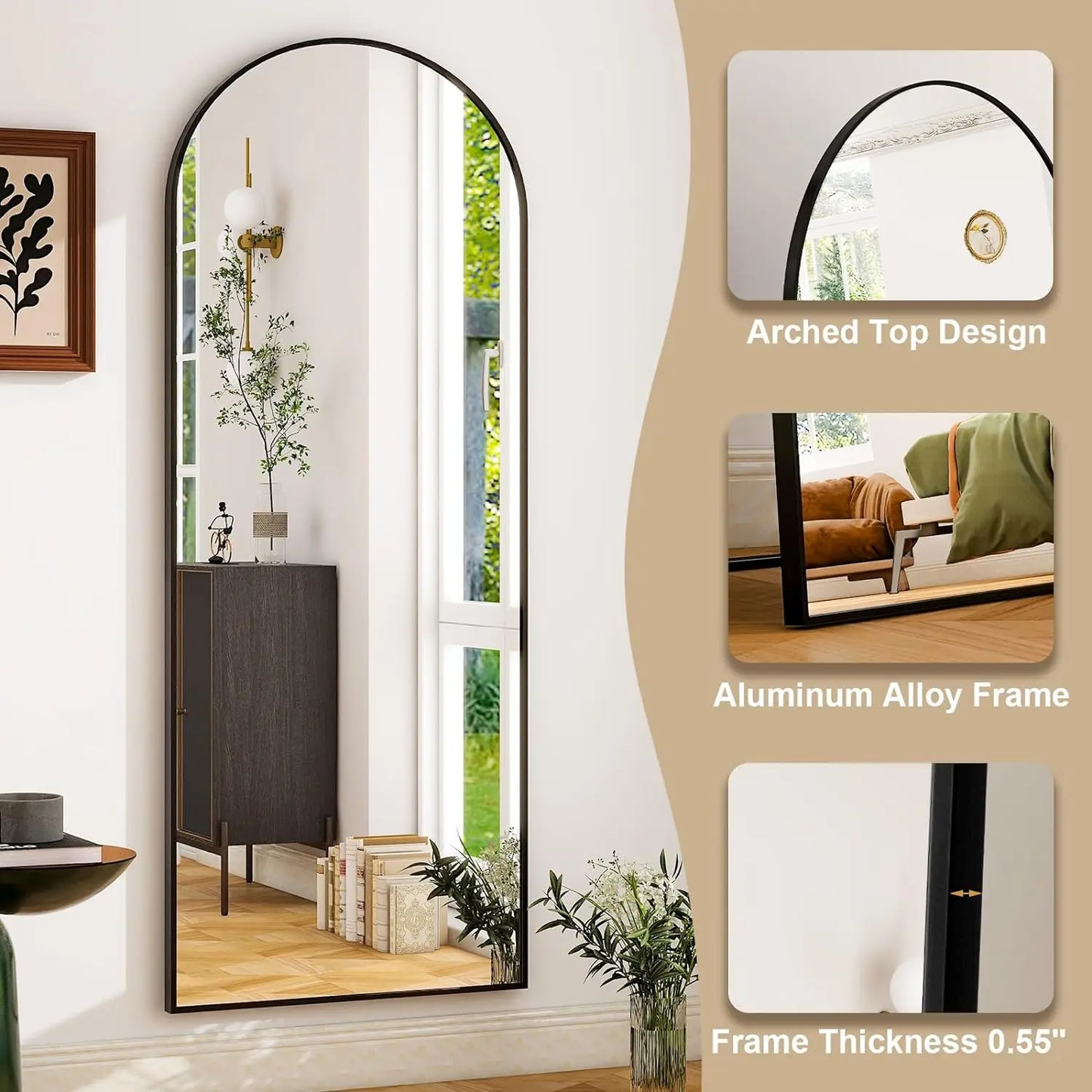 HARRITPURE Full Length Floor Mirror With Aluminum Frame