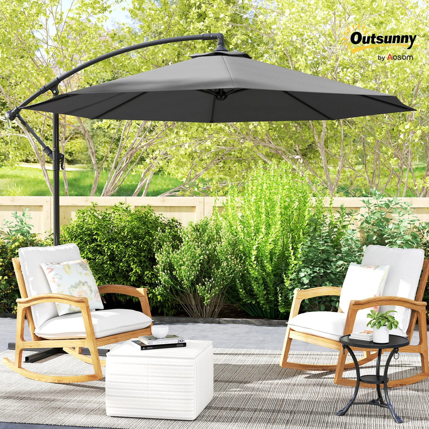 10' Cantilever Hanging Tilt Offset Patio Umbrella with Uv & Water Resistant Material and Cross Base (Weight Not Included), Gray