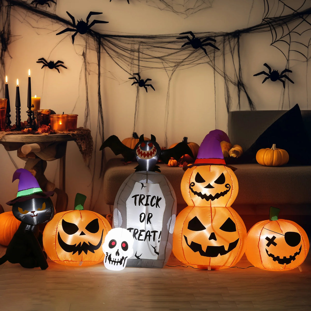 HiMISS Halloween Pumpkin Cat Tombstone Inflatable LED Yard Decor
