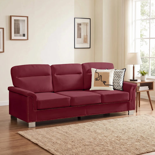 Modern Three Seater Sofa With Nailhead Trim And Metal Legs