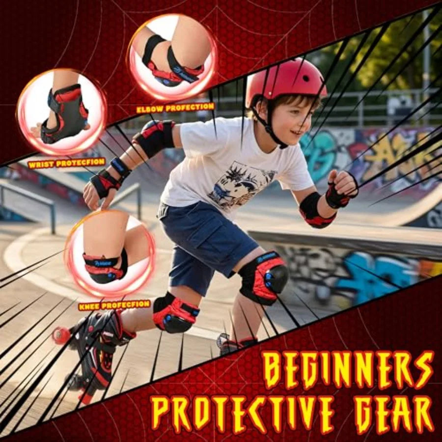 Kids Reflective Knee Elbow Wrist Guard Set With Drawstring Bag