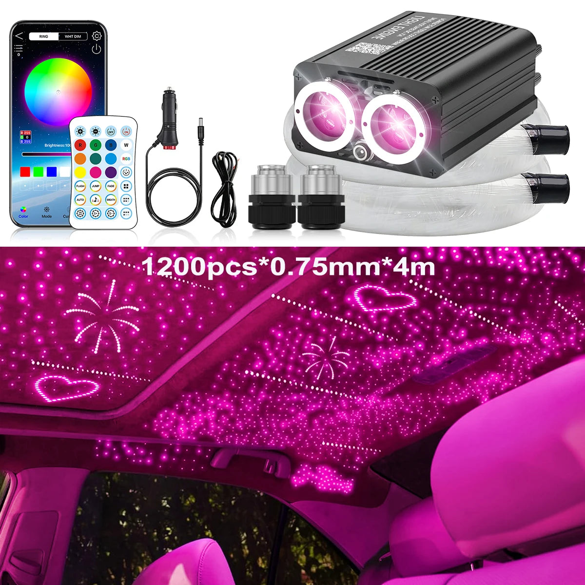 32W Twinkle Meteor 2 in 1 Starlight Headliner Light Kit, Fiber Optical Cable RGBW Light for Car/Home, APP/Remote Control ﻿