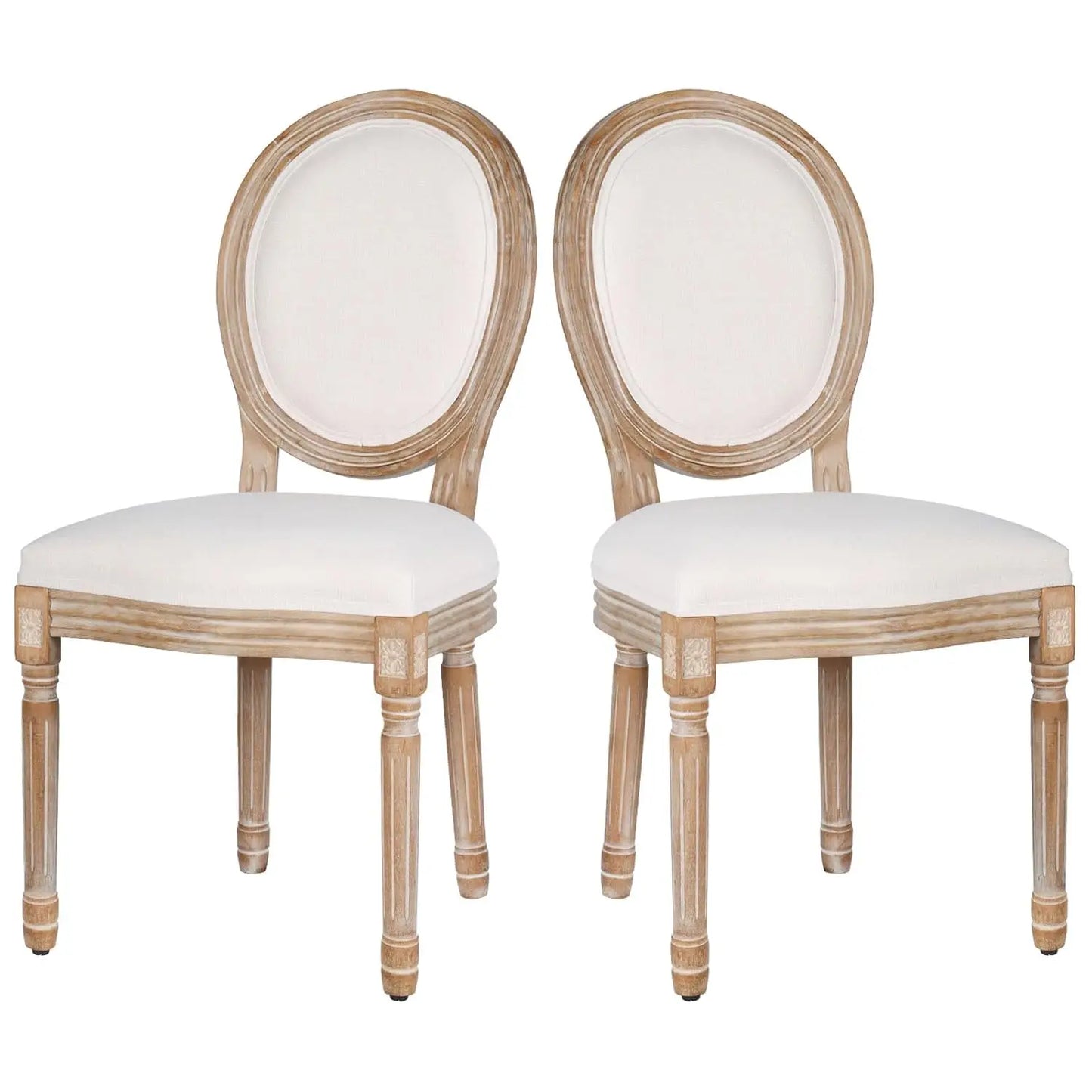 Beige Fabric Square Back Dining Chairs Set of 2 Solid Wood Legs Frame French Country Kitchen Dining Room, Custom