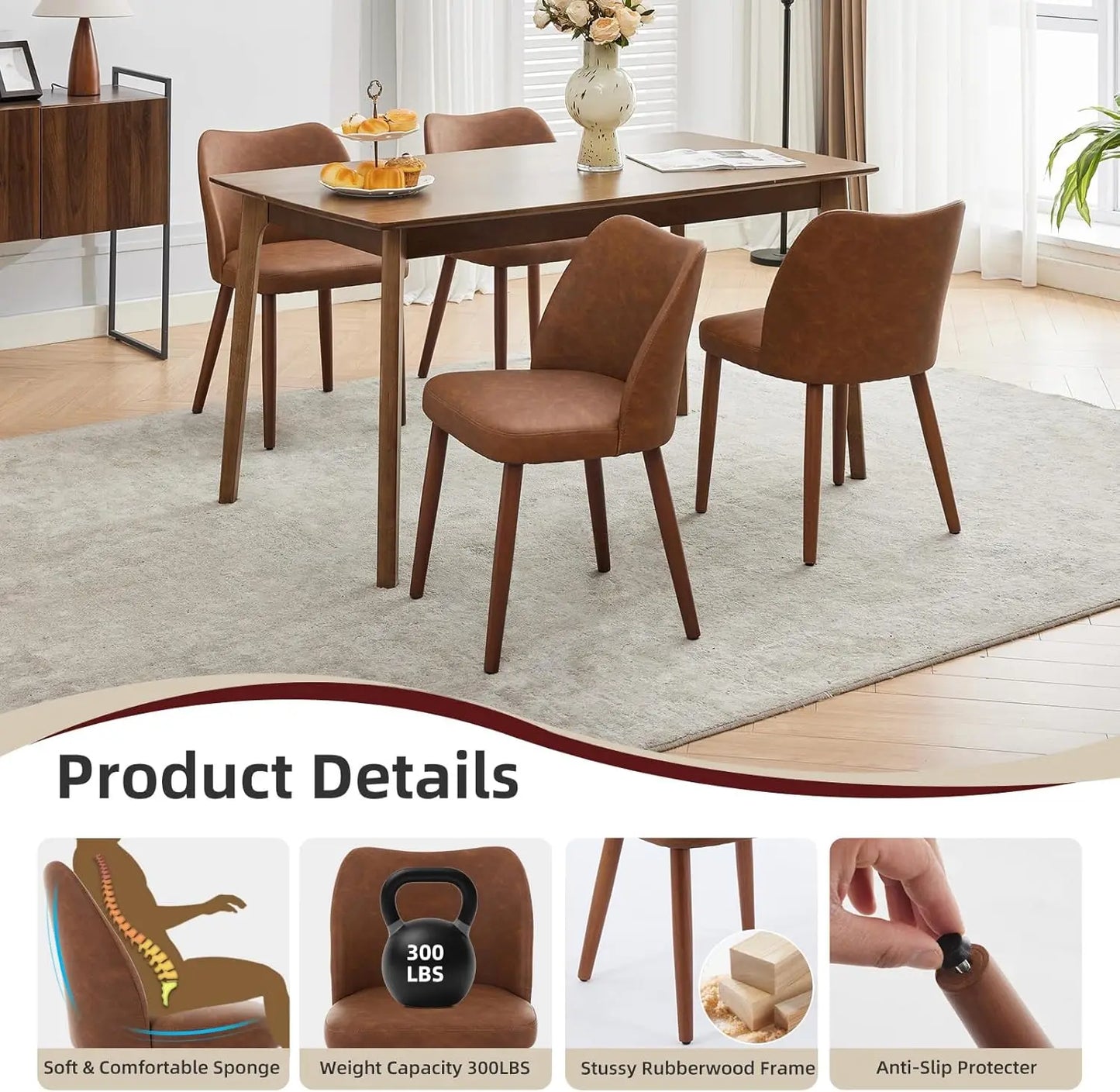 HiMISS Leather Dining Chairs Set With Wood Legs