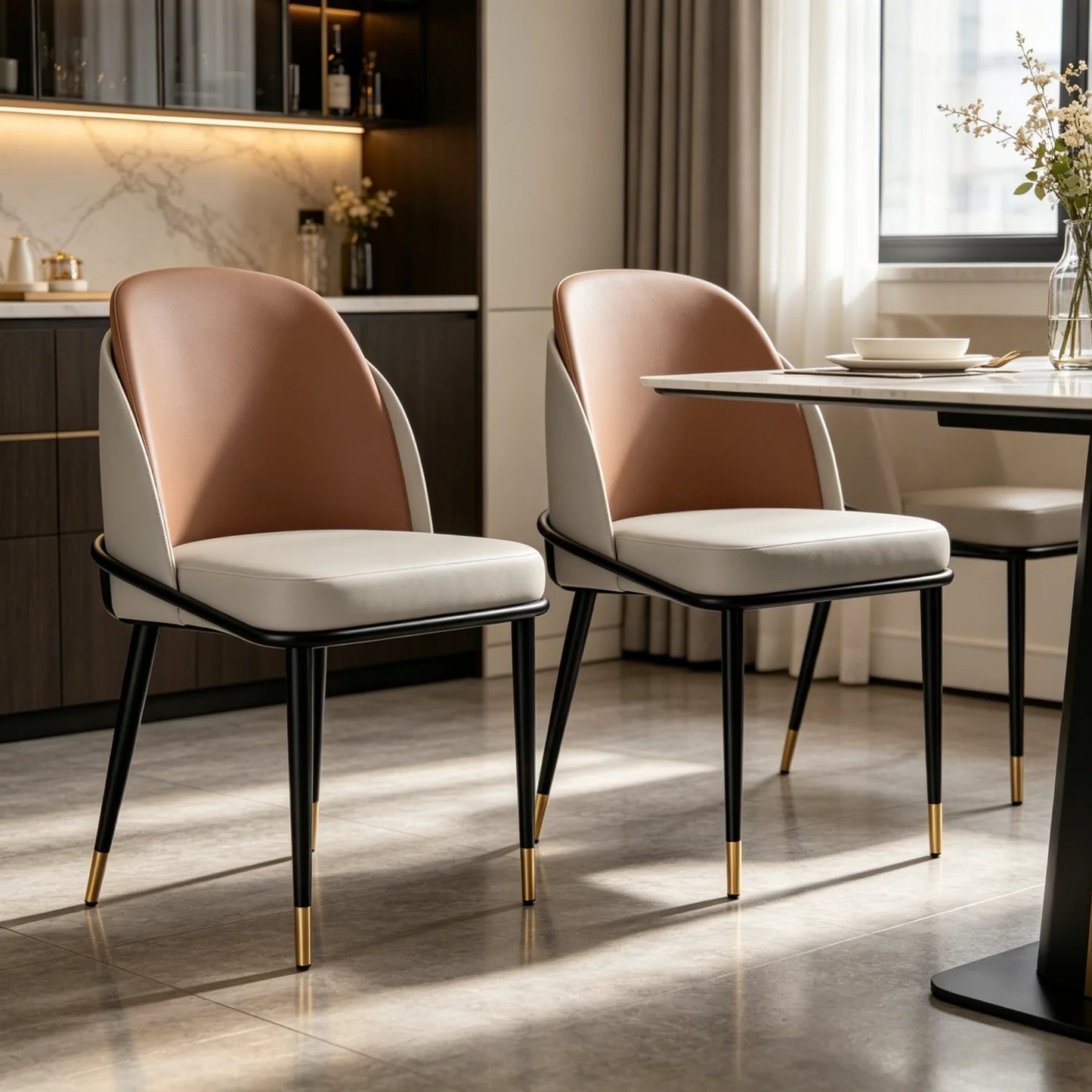 Set Of 2 Dining Chairs Luxurious Upholstered Dining Room Kitchen Chairs Microfiber Silicone Leather 2 Colors for Home Restaurant