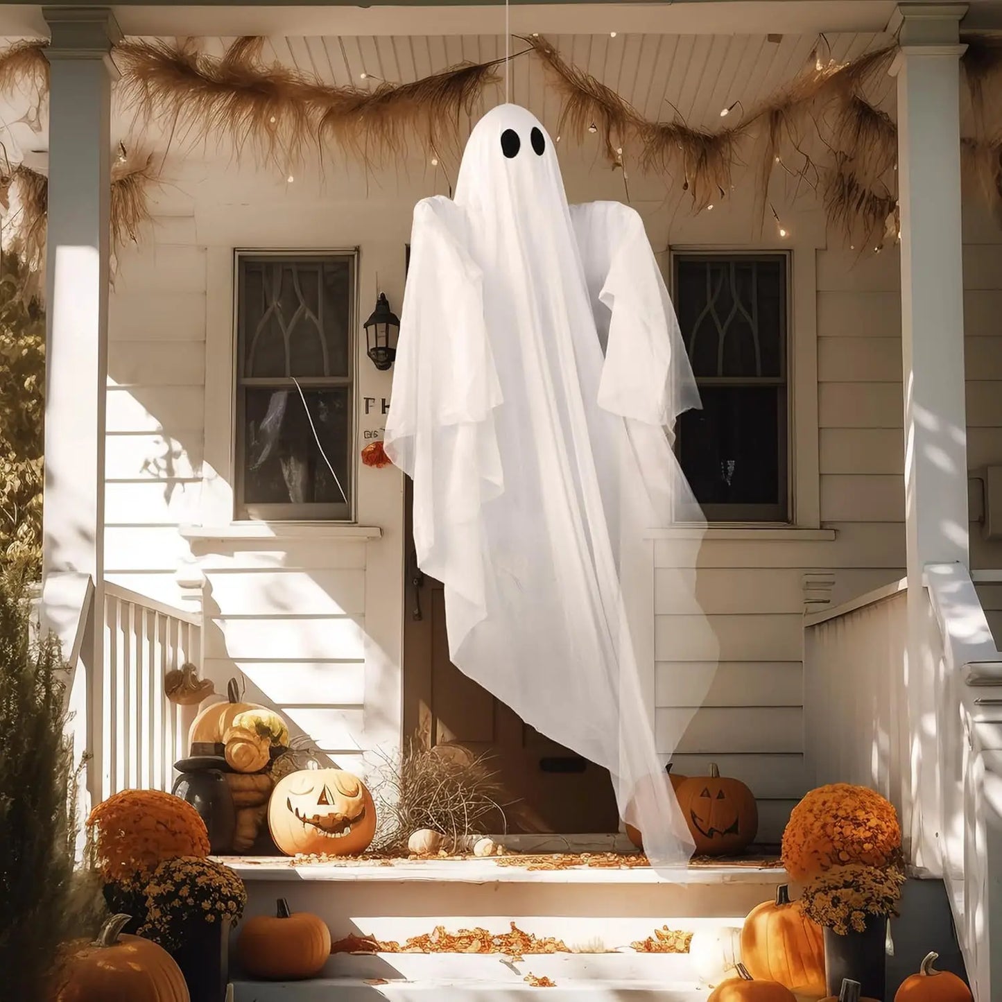 Halloween Hanging Light up Ghost with Spooky White LED Light, 47” Halloween Hanging Ghost Decoration for Front Yard Patio Lawn Garden Party Decor Indoor Outdoor