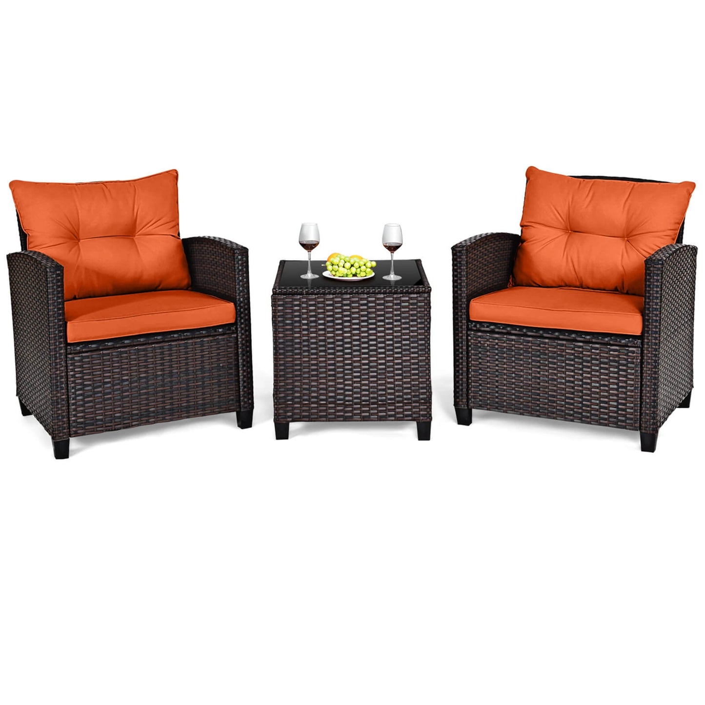HOMASIS 3 Piece Patio Rattan Conversation Set with Cushions