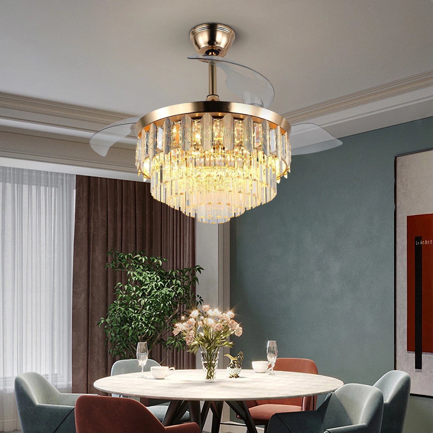 GreeLustr Modern Ceiling Fan With Led Light  Smart APP Remote Contro Reversible BLDC Intelligent Fandelier Lamp Indoor Fixture