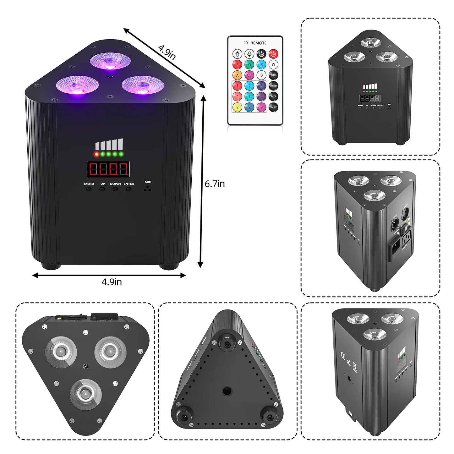 U'King 4PCS 4in1 RGBW LED Battery Par Light 3x4W Triangle Wash Wall Light DMX512 Wireless Effect Light for Concert Disco Party
