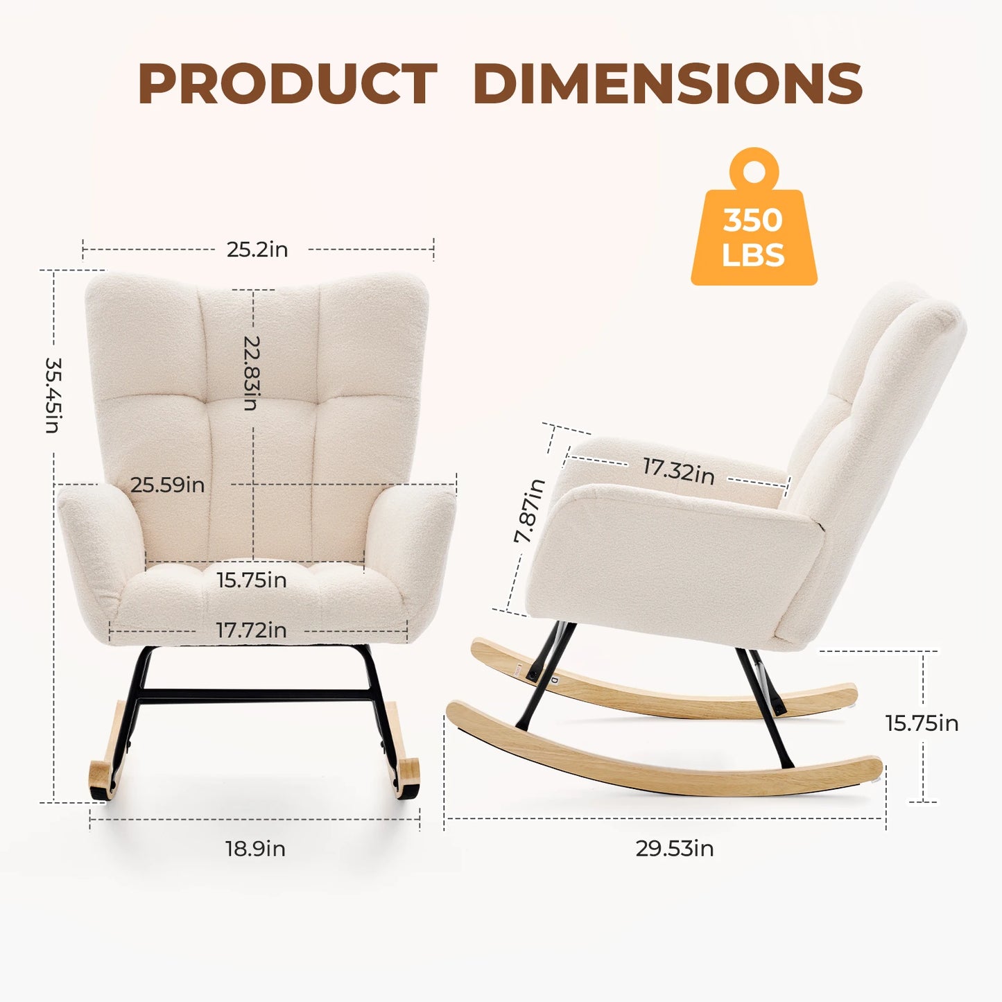 JHK Teddy Upholstered Saucer Rocking Chair With High Back