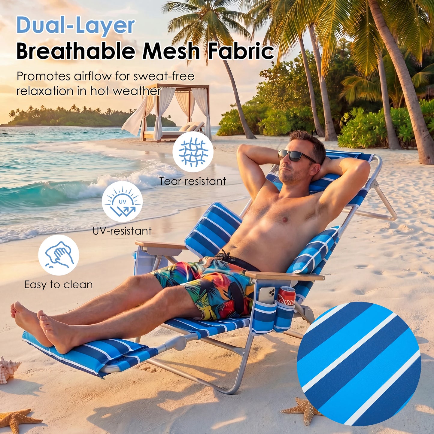 TCGBKAF Backpack Beach Chair with 5-Position Footrest Sunbathing Lounge Chair for Pool&Beach&Lawn Double Shoulder Straps Folding Tanning Chair with Face&Arm Hole