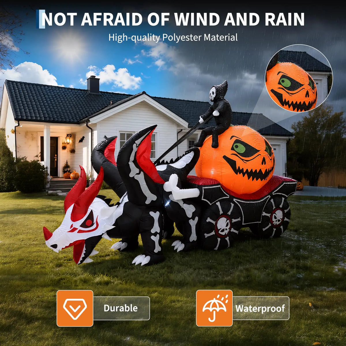 HiMISS Halloween Grim Reaper Dragon Carriage Inflatable With LED Lights