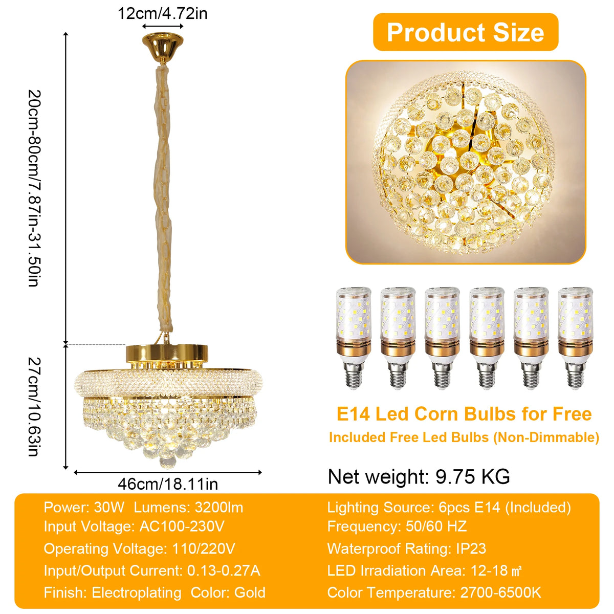 Vrygle Crystal Chandelier Pendant Light for Dining and Living Rooms