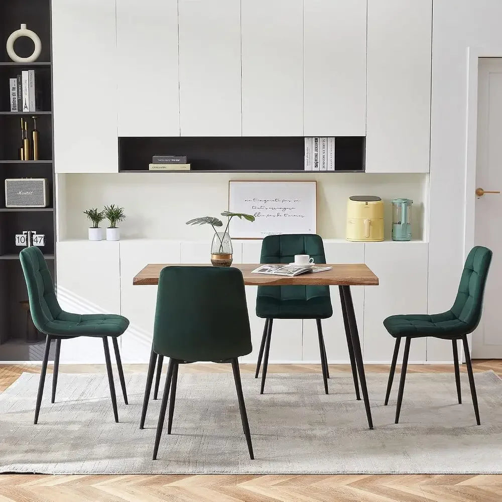 5-Piece Dining Table Set, 47 in ern Irregular RecKitchen Table & 4 orest Green Velvet Upholstery Side Chairs, Metal Legs, Dining