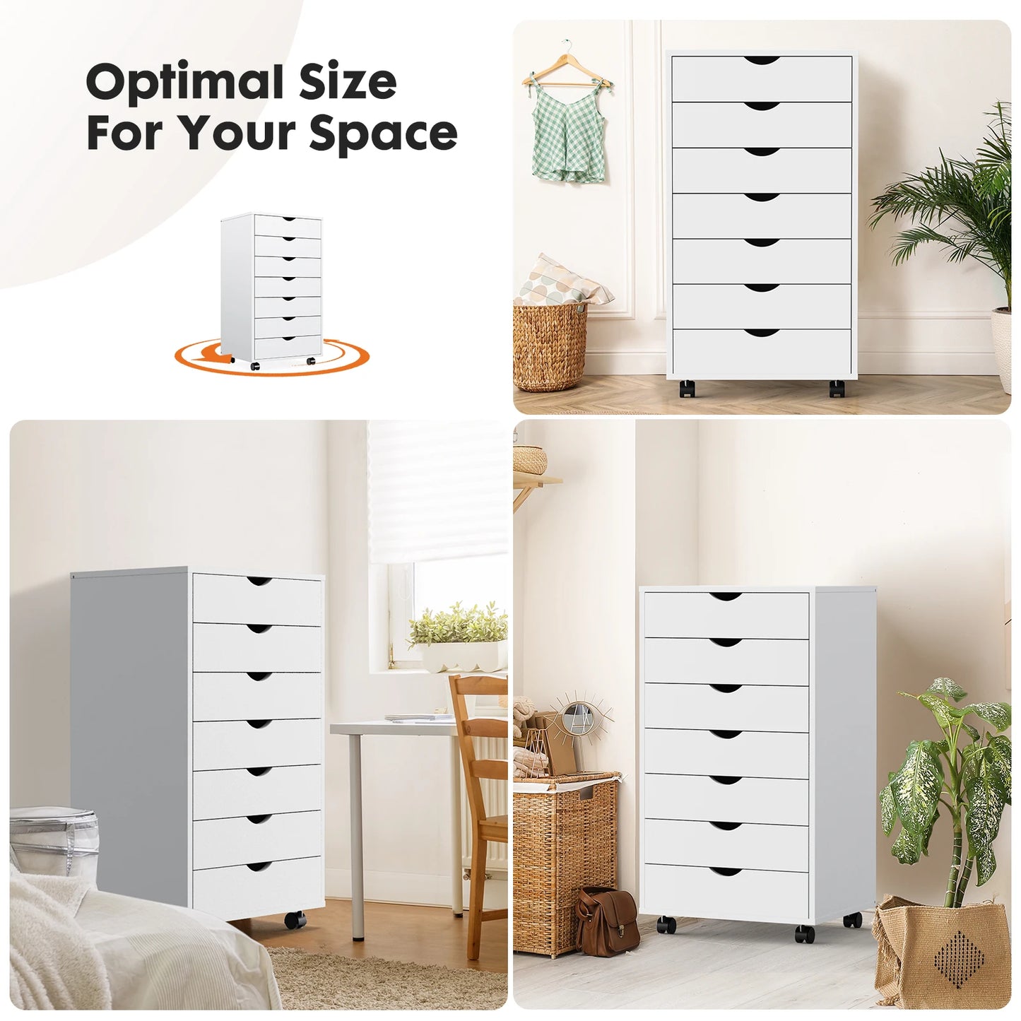 JHK 7 Drawer Chest Dresser With Wheels Rolling Storage Cabinet
