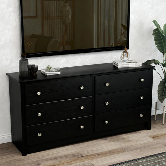 JHK Modern Six Drawer Wood Dresser Chest for Home Storage