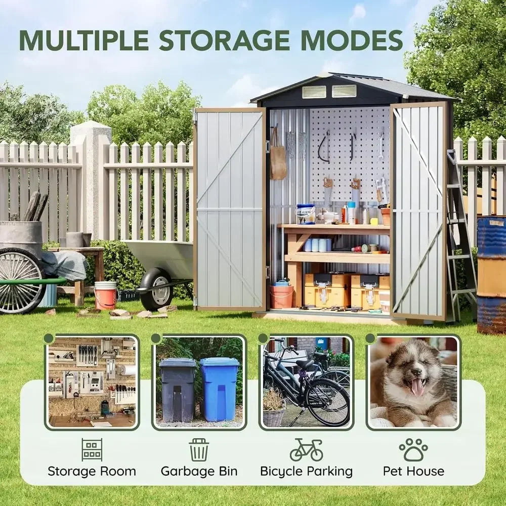 Outdoor Metal Storage Shed With Double Doors And Window