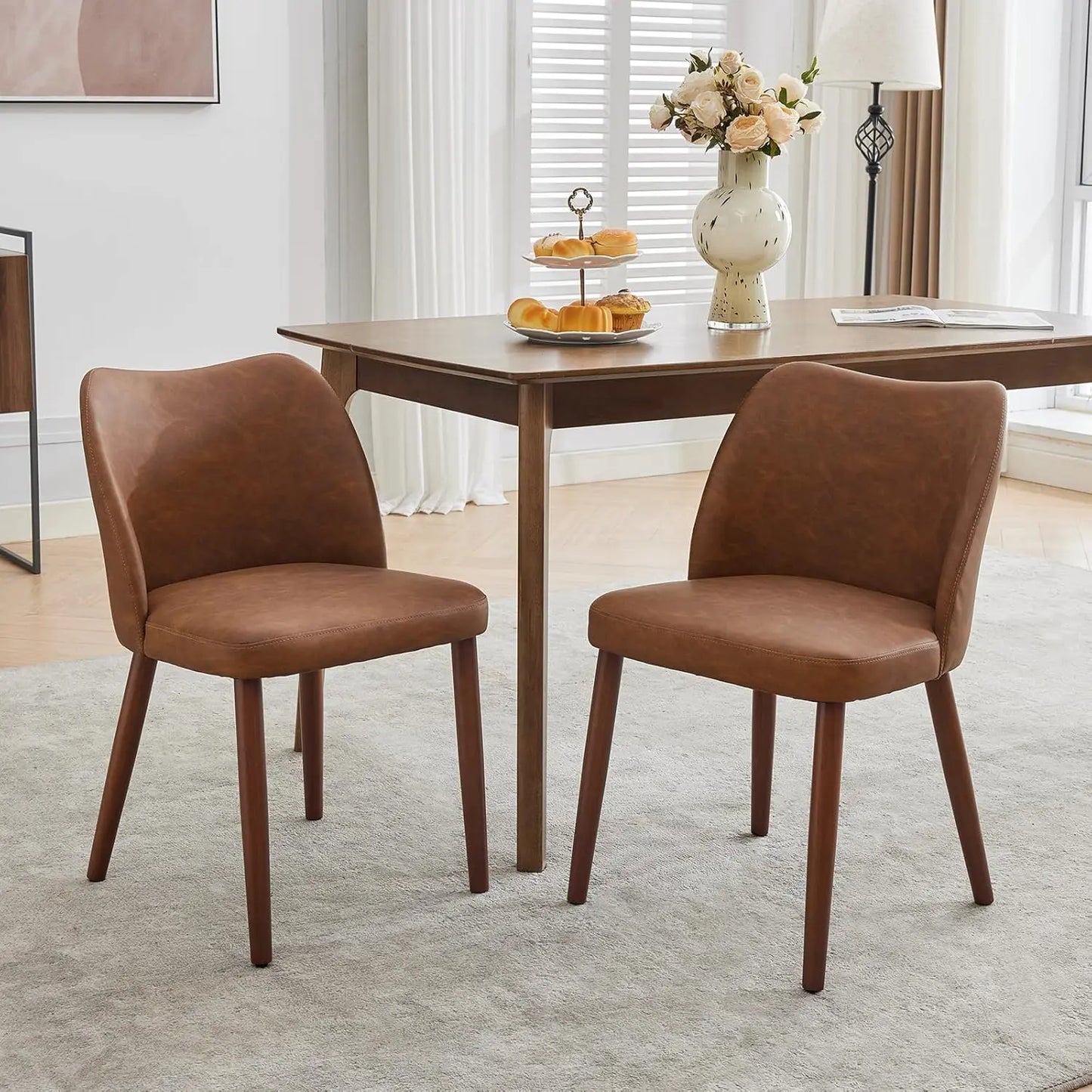 HiMISS Leather Dining Chairs Set With Wood Legs