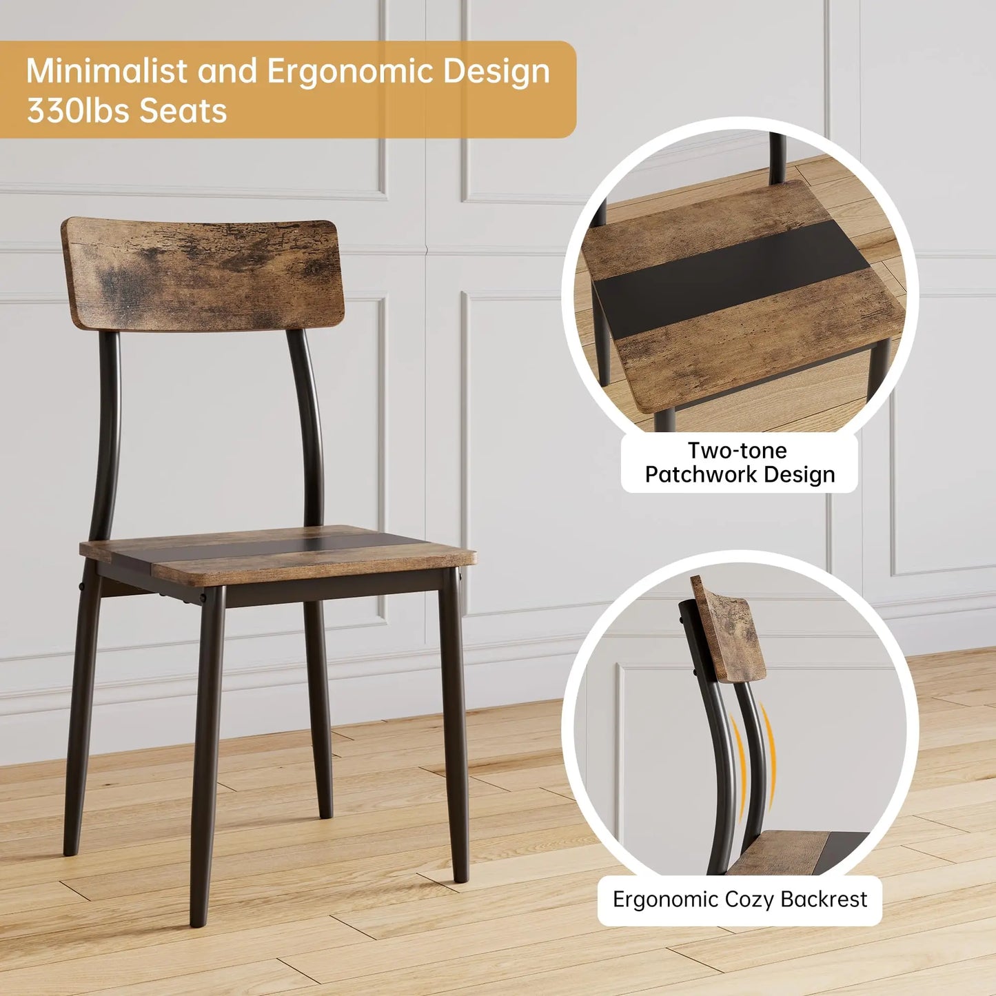 Dining Table Set For 4 With Chairs, Kitchen Table, 2 Tone MDF Top Metal Frame, Space Saving Set For Apartment Home