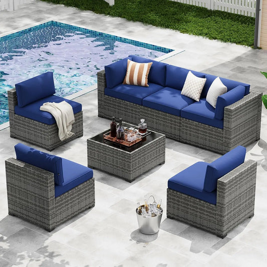 Xiaolang 7 Piece Patio Furniture Set Wicker Outdoor With Cushions