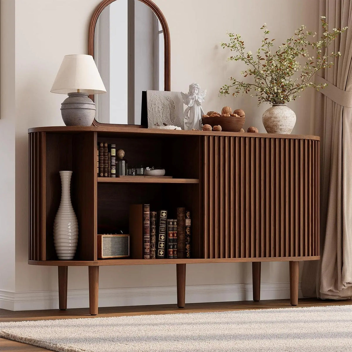 ONBRILL Mid Century Sideboard Buffet Cabinet With Adjustable Shelves