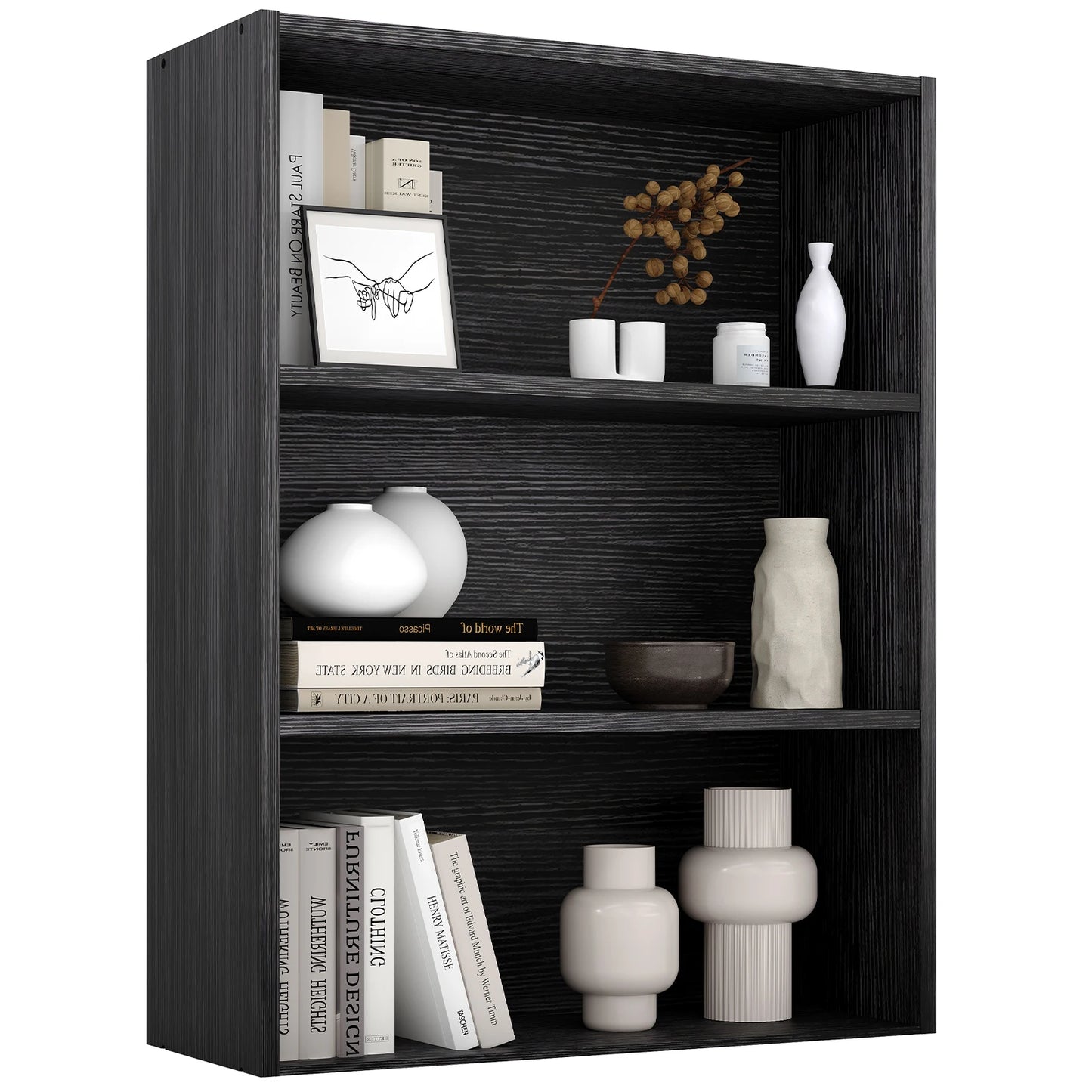 JHK 4 Tier Wooden Shelf Bookcase Tall Floor Standing Open Bookshelf Living Room