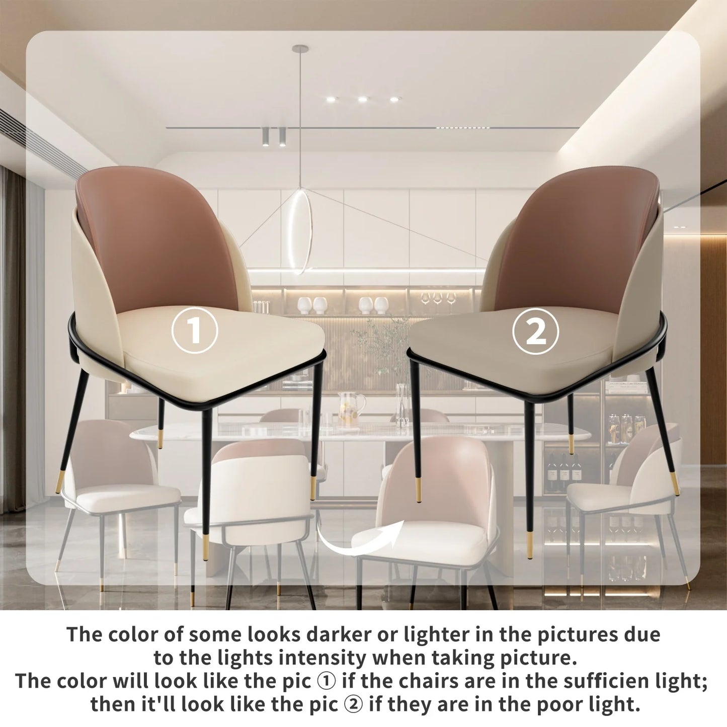 Set Of 2 Dining Chairs Luxurious Upholstered Dining Room Kitchen Chairs Microfiber Silicone Leather 2 Colors for Home Restaurant