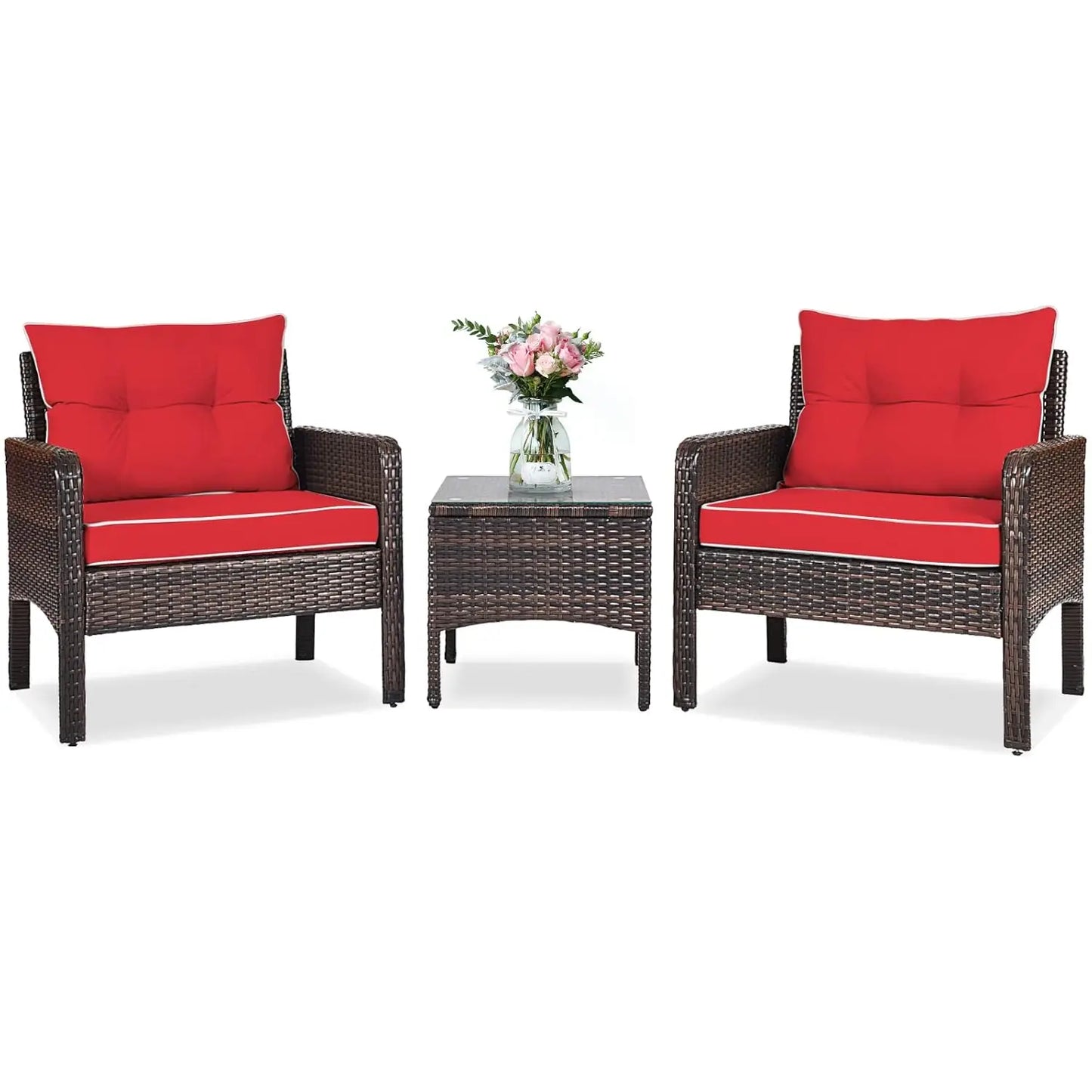 3-Piece Wicker Patio Sofa Set with Cushions & Table, All-Weather Outdoor Furniture for Balcony Deck Porch, Brown, Customized