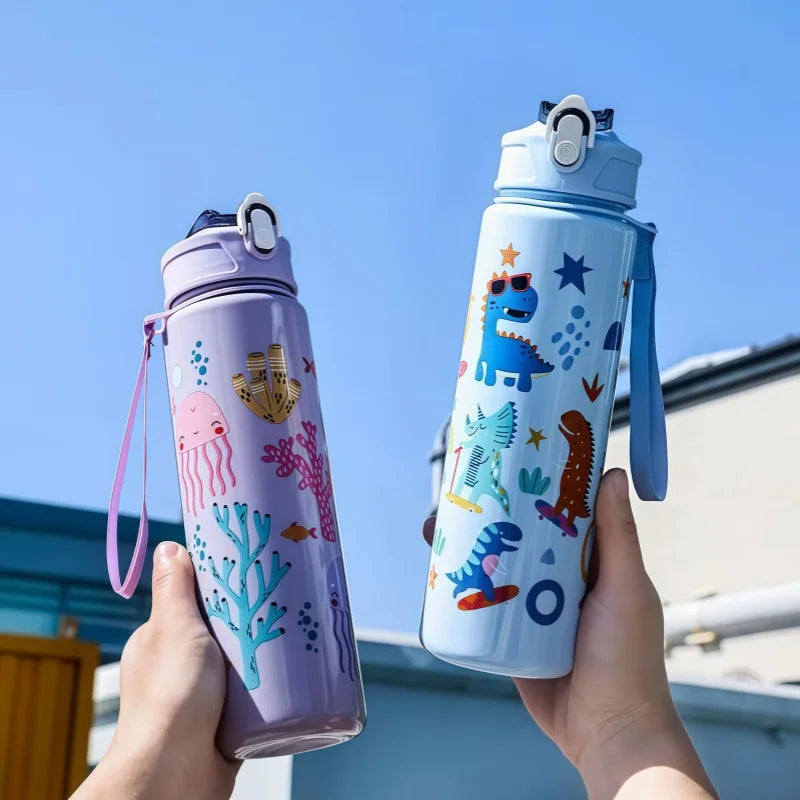 Dinosaur Kids Water Bottle Leakproof Sippy Cup With Silicone Straw