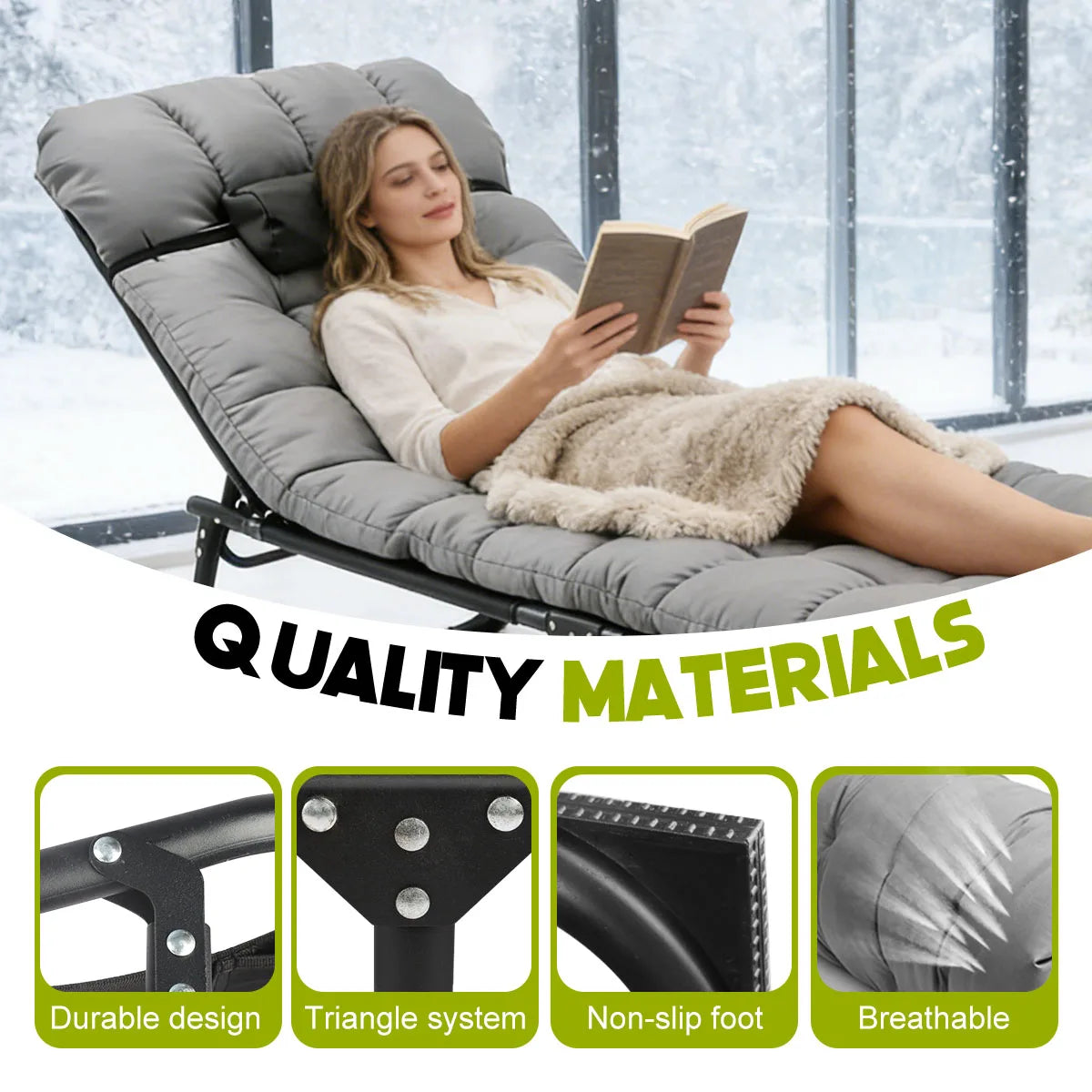 56cm Adjustable Folding Camping Lounge Chair with Removable Soft Cushion, 3 Position Reclining Portable Beach Tanning Chair, Heavy Duty 330 LBS Fold Up Outdoor Chaise Lounge for Pool Patio Office Napping Indoor & Backyard