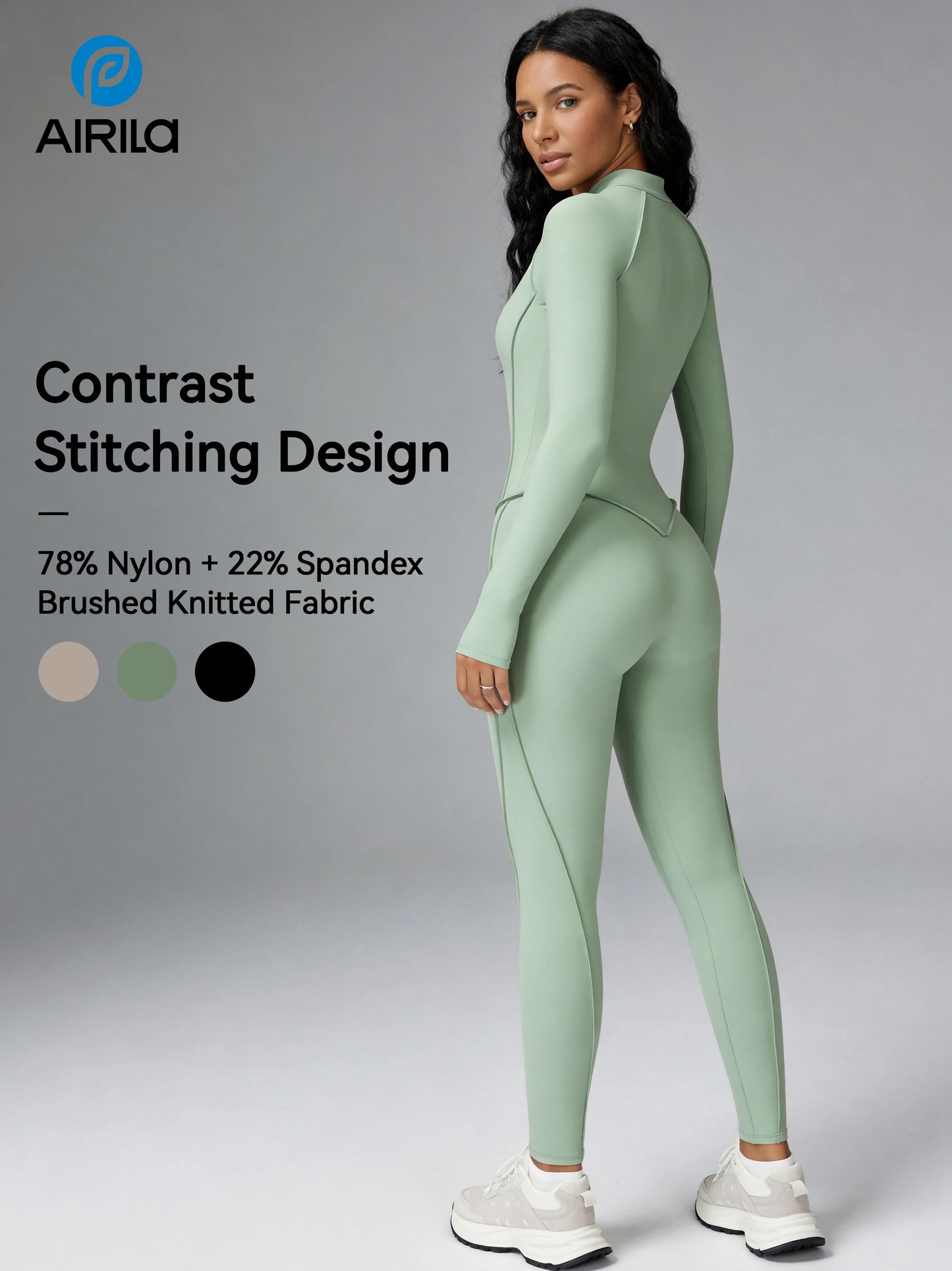 Women Zip Front Long Sleeve Yoga Jumpsuit With Tummy Control