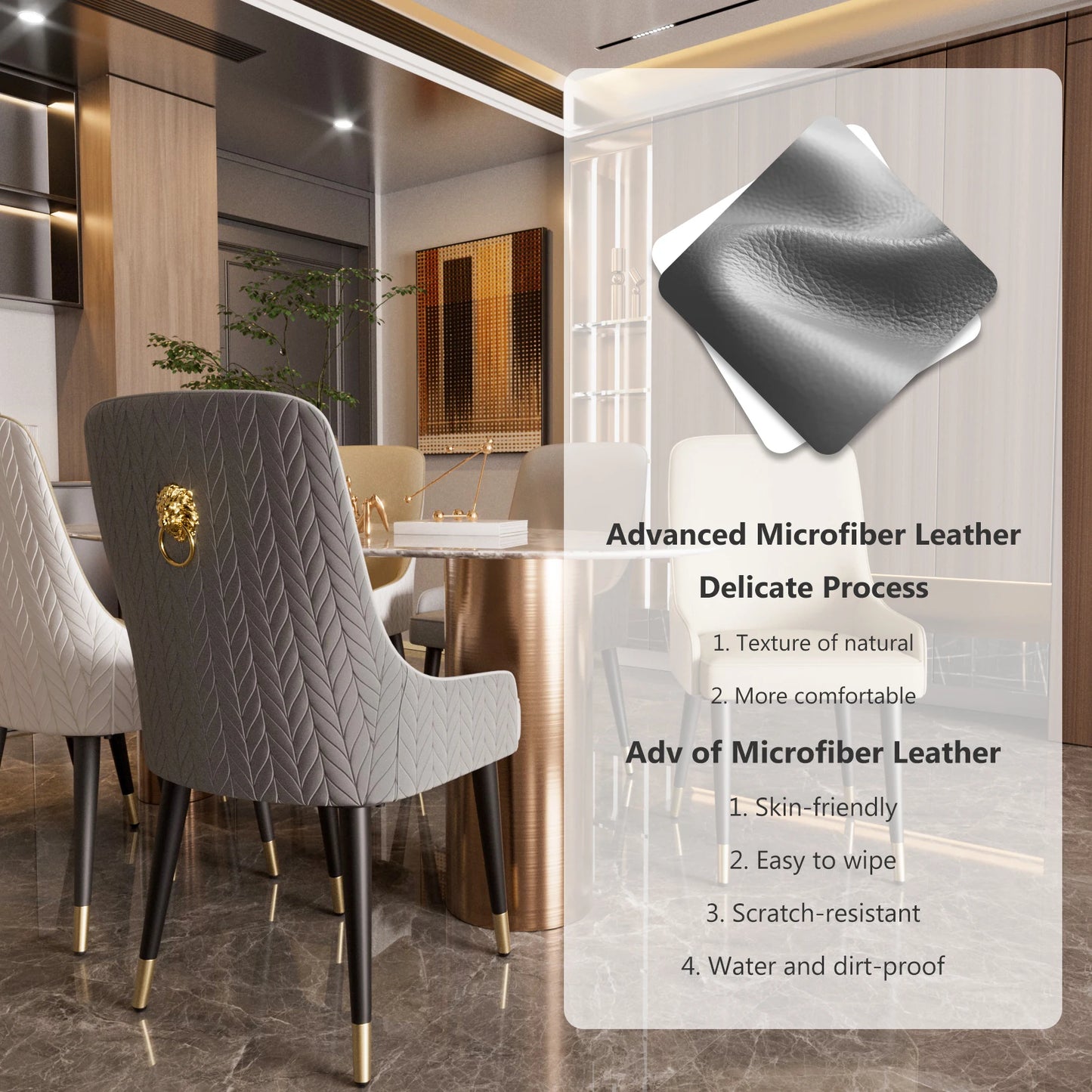 Modern PU Leather Dining Chairs Set 2 Lion Head Ring