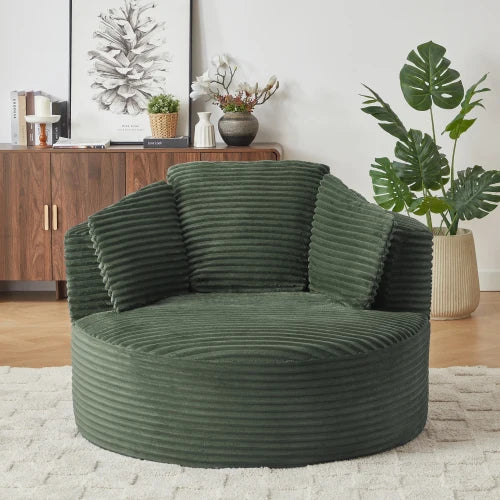 48.8" Round Chair Boneless Chaise Sofa Chair with Backrest and 3 Pillows for Living Room, No Assembly Required