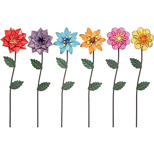 Outdoor Flower Garden Stakes 6 Pack Weatherproof Metal Yard Art