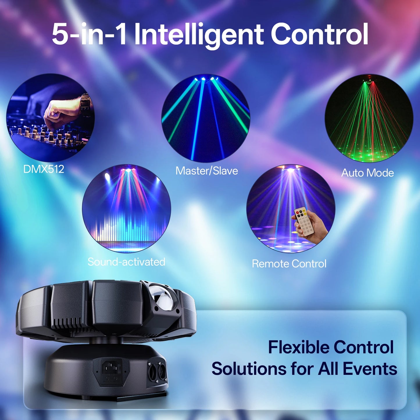 Fieryzeal 150W RGBW 8-Armed Moving Head Light DMX512 Remote Control Magic Ball Stage Light DJ Lighting Strobe Effect for DJ Show