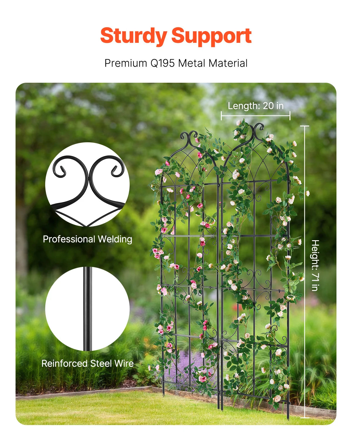 SucceBuy Garden Trellis for Climbing Plants 71x20in Rustproof Metal Flower Trellis Decorative Clematis Trellis for Courtyard