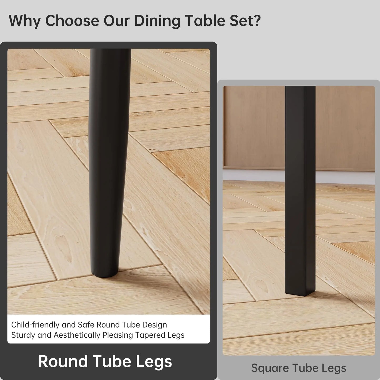 Dining Table Set For 4 With Chairs, Kitchen Table, 2 Tone MDF Top Metal Frame, Space Saving Set For Apartment Home